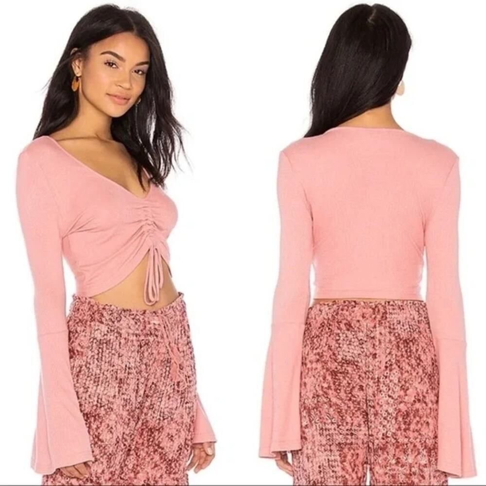 NWT Jack by BB Dakota Leia Pink Bell Sleeve V-Neck Crop Top Size M